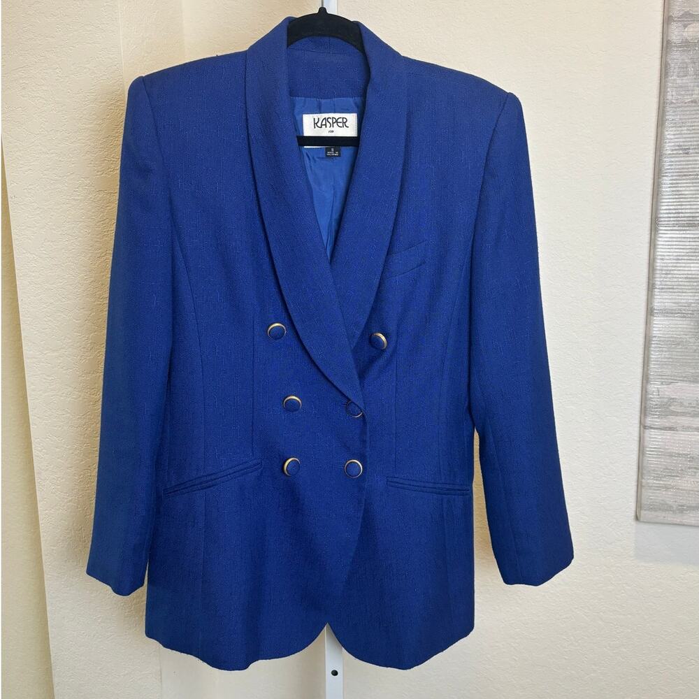 Kasper ASL Blue Pencil Skirt Suit Blazer Career Vintage Size 8